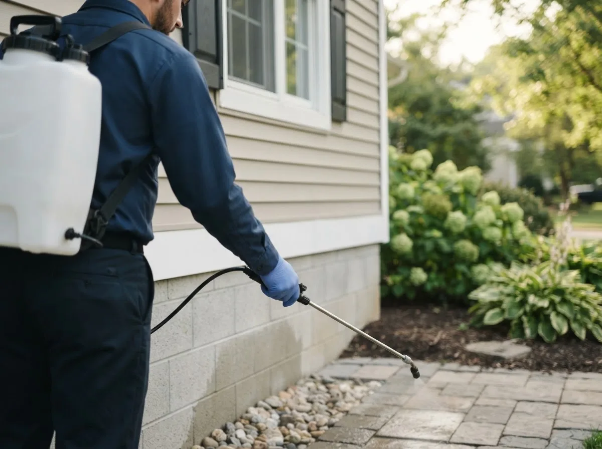 Pest control technician inspecting a home in Waelder, TX